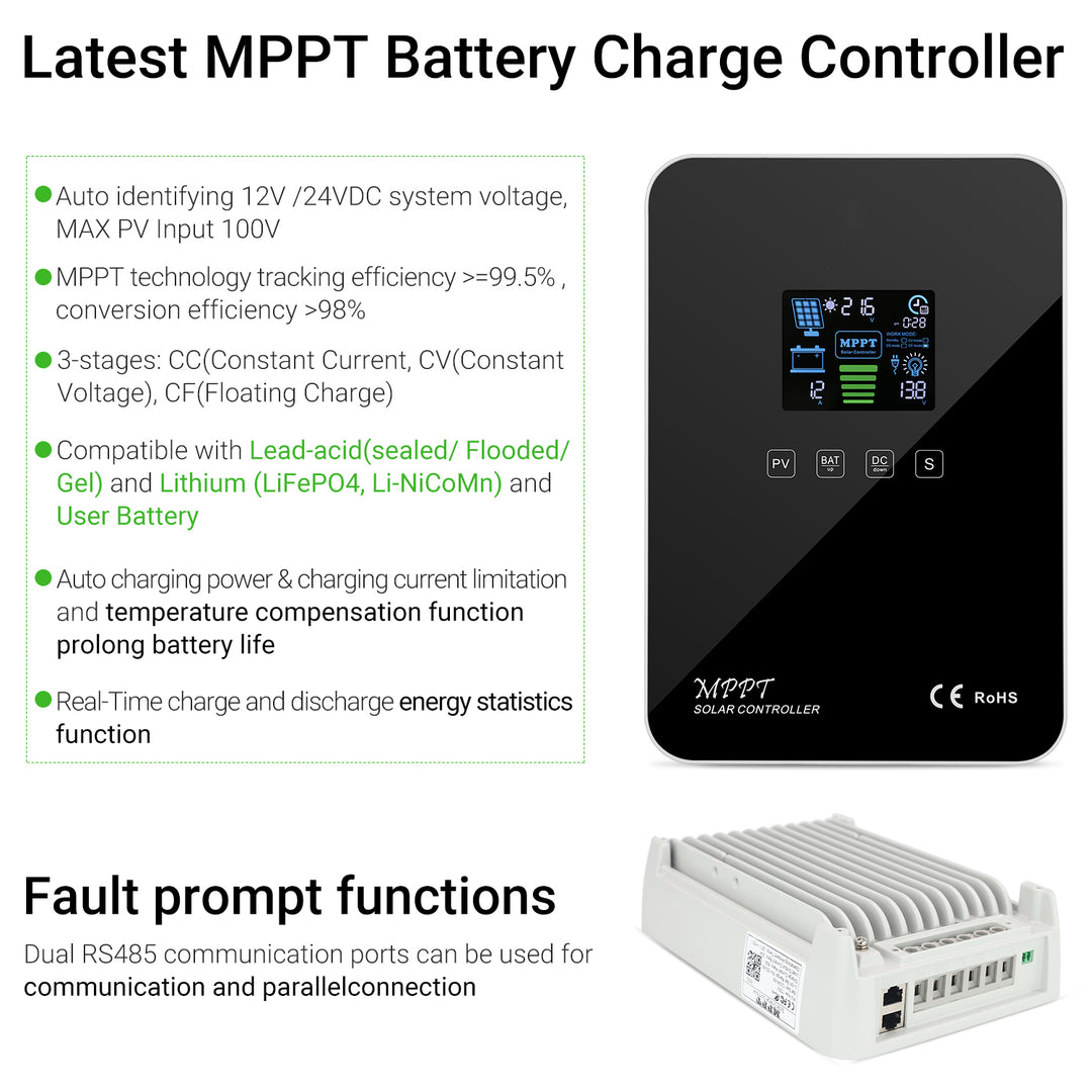 PowMr 40A MPPT Solar Charge Controller for 12V 24V, Li-ion Batteries, Touch Screen, 100V PV Input with Wifi Function (EM2440) -  - PowMr - Inverter Charger China Inc.